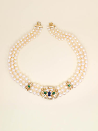 Boucles d'oreilles Parure REPOSSI collier de perles et clips saphirs émeraudes diamants 58 Facettes 1242.1