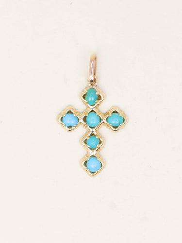 Pendentif Pendentif Croix or jaune cabochons de turquoise 58 Facettes 1219.7