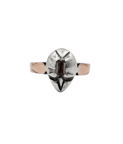 Bague 59.5 Bague victorienne en or rose 18k et argent avec diamant taille table 58 Facettes A06714