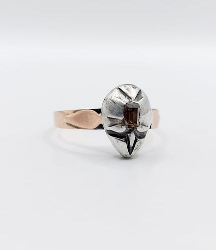 Bague 59.5 Bague victorienne en or rose 18k et argent avec diamant taille table 58 Facettes A06714