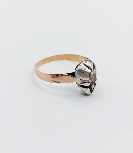 Bague 59.5 Bague victorienne en or rose 18k et argent avec diamant taille table 58 Facettes A06714