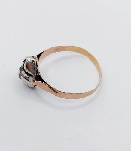 Bague 59.5 Bague victorienne en or rose 18k et argent avec diamant taille table 58 Facettes A06714
