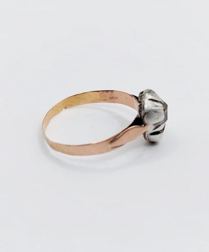 Bague 59.5 Bague victorienne en or rose 18k et argent avec diamant taille table 58 Facettes A06714