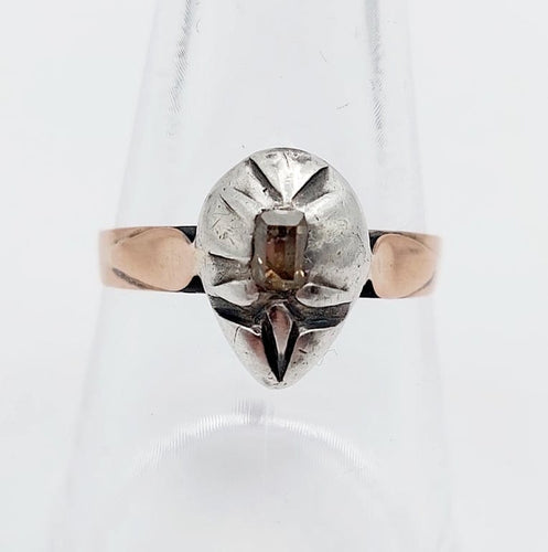 Bague 59.5 Bague victorienne en or rose 18k et argent avec diamant taille table 58 Facettes A06714