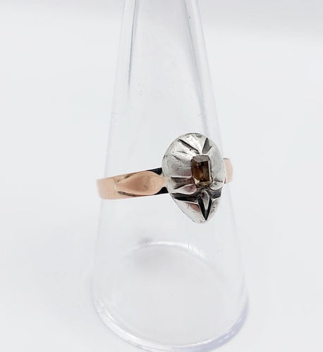 Bague 59.5 Bague victorienne en or rose 18k et argent avec diamant taille table 58 Facettes A06714