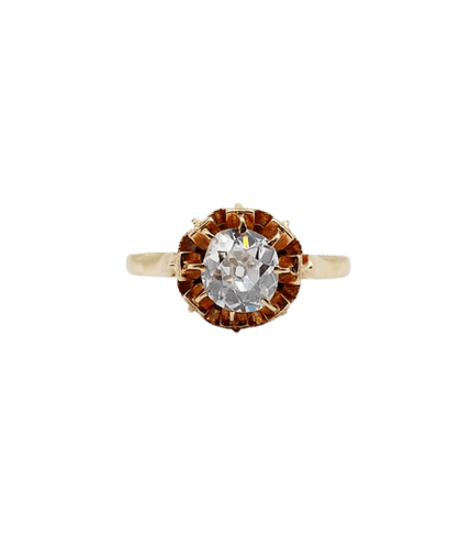 Bague 51.5 Bague solitaire antique en or rose 18k avec diamant taille ancienne 58 Facettes A06717