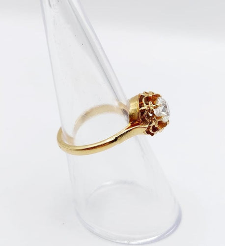Bague 51.5 Bague solitaire antique en or rose 18k avec diamant taille ancienne 58 Facettes A06717