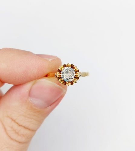 Bague 51.5 Bague solitaire antique en or rose 18k avec diamant taille ancienne 58 Facettes A06717