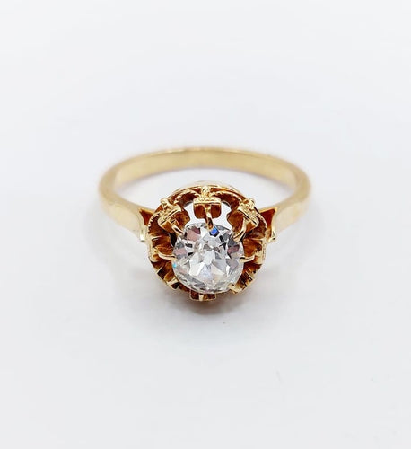Bague 51.5 Bague solitaire antique en or rose 18k avec diamant taille ancienne 58 Facettes A06717