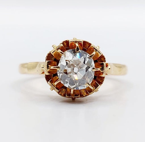Bague 51.5 Bague solitaire antique en or rose 18k avec diamant taille ancienne 58 Facettes A06717