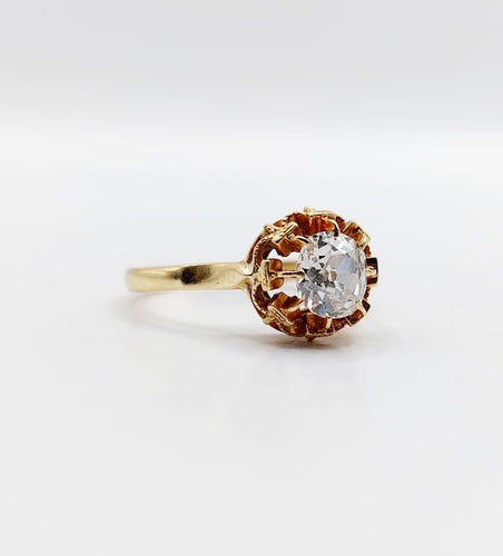 Bague 51.5 Bague solitaire antique en or rose 18k avec diamant taille ancienne 58 Facettes A06717