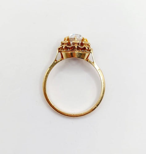 Bague 51.5 Bague solitaire antique en or rose 18k avec diamant taille ancienne 58 Facettes A06717