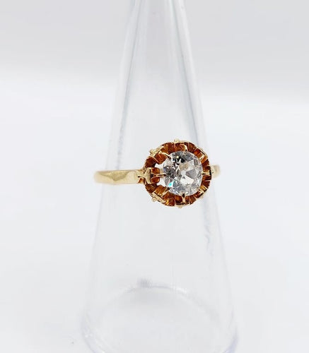 Bague 51.5 Bague solitaire antique en or rose 18k avec diamant taille ancienne 58 Facettes A06717