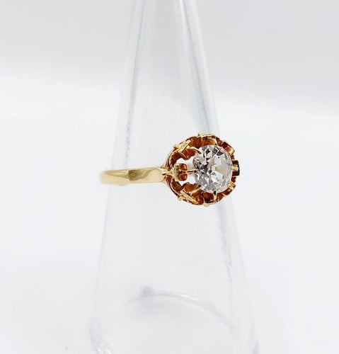 Bague 51.5 Bague solitaire antique en or rose 18k avec diamant taille ancienne 58 Facettes A06717