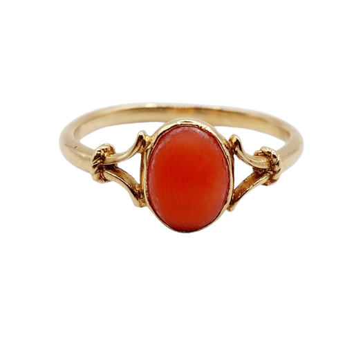 Bague 52 Bague Art déco en or 18k au cabochon de corail 58 Facettes A06719