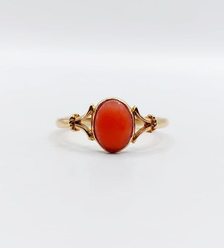 Bague 52 Bague Art déco en or 18k au cabochon de corail 58 Facettes A06719