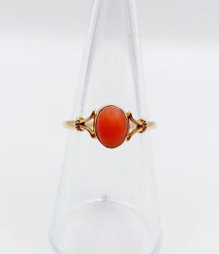 Bague 52 Bague Art déco en or 18k au cabochon de corail 58 Facettes A06719