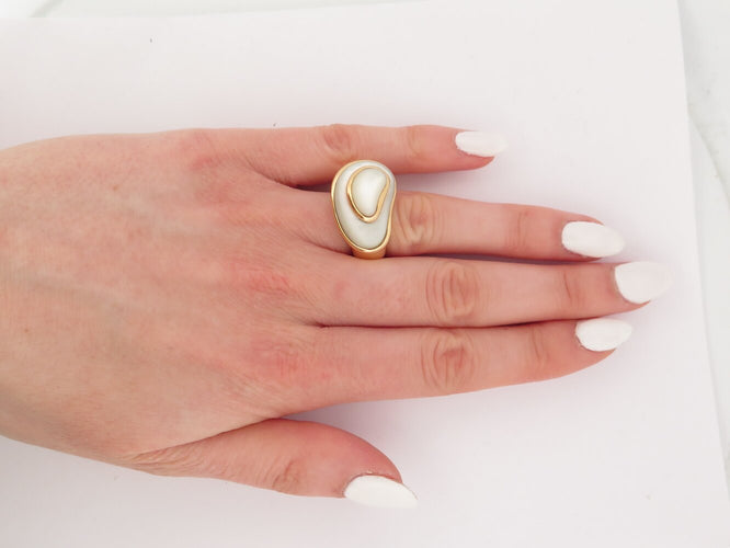 Bague 52 vintage bague FRED nuage 52 en nacre et or jaune 18k mother of pl 58 Facettes 273331