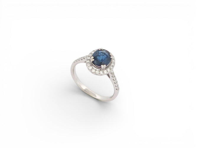 Bague 53 bague sertie saphir 1.33 ct & diamants 0.58 ct 53 en or blanc 3.15 gr 58 Facettes 273386