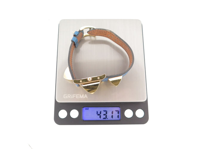 Montre vintage montre HERMES medor pm 27mm plaque or cuir epsom bleu quartz 58 Facettes 273322