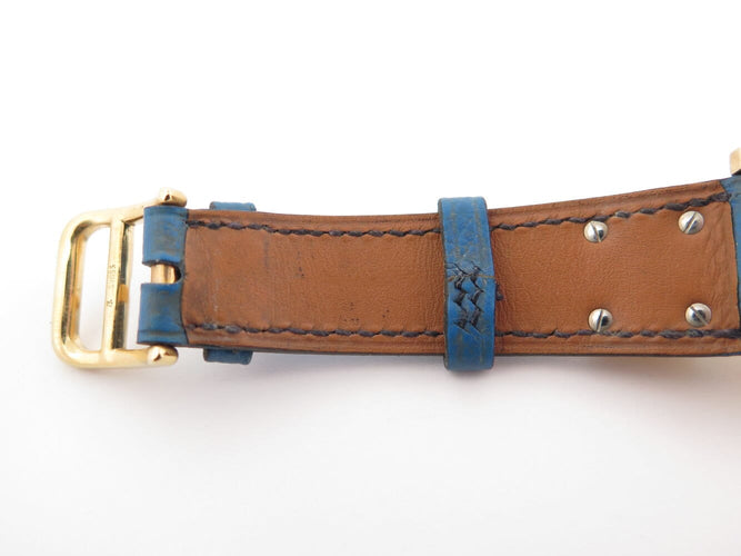 Montre vintage montre HERMES medor pm 27mm plaque or cuir epsom bleu quartz 58 Facettes 273322