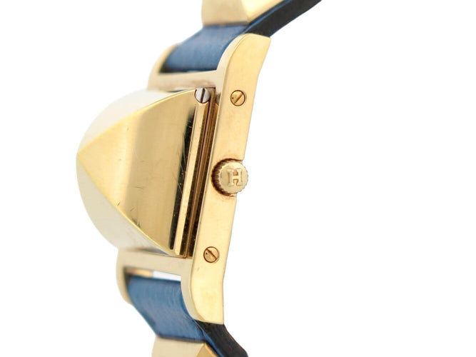 Montre vintage montre HERMES medor pm 27mm plaque or cuir epsom bleu quartz 58 Facettes 273322