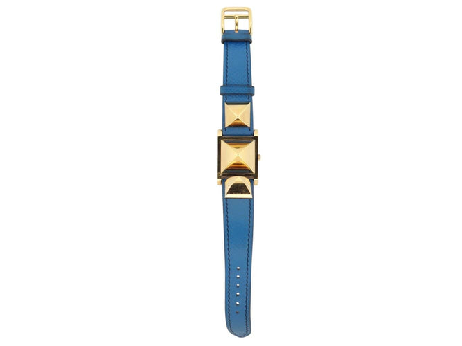 Montre vintage montre HERMES medor pm 27mm plaque or cuir epsom bleu quartz 58 Facettes 273322