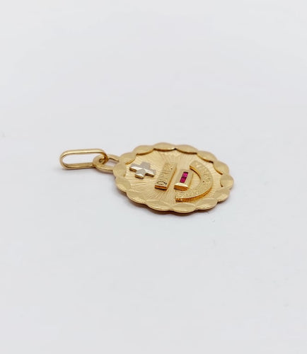 Pendentif Augis - Pendentif médaille d'amour 15 mm en or rose 18k et rubis 58 Facettes A06732