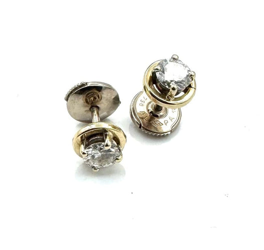 Boucles d'oreilles Puces d’oreilles en or jaune et or blanc 18 carats, diamants 0,80 ct 58 Facettes 230060