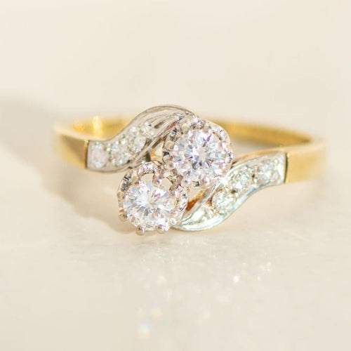 Bague 56 Toi-et-Moi - Bague en or jaune 14K diamants 58 Facettes