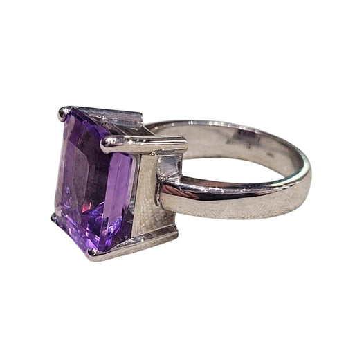 Bague 51 Bague - Améthyste taille émeraude en or blanc 18k 58 Facettes S261