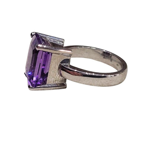 Bague 51 Bague - Améthyste taille émeraude en or blanc 18k 58 Facettes S261