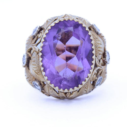 Bague 48 Bague vintage - Ametyste ovale et diamants en or jaune 18 ct 58 Facettes AN522 '(0799)