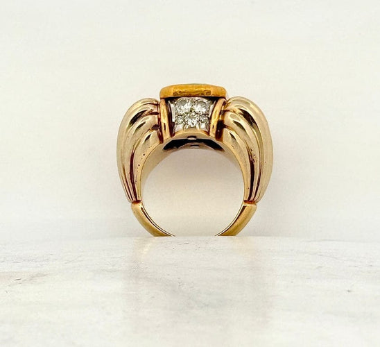Bague 54 Bague Tank ancienne en or 18 carats avec émeraude de Colombie 58 Facettes em