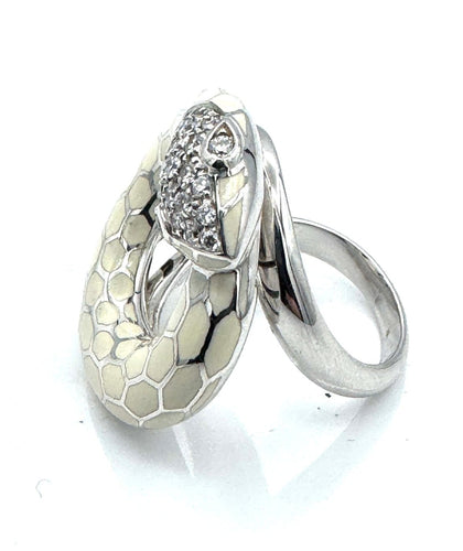 Bague 54 Bague serpent en or jaune 18 carats, laque et diamants 0,60 ct 58 Facettes 250267