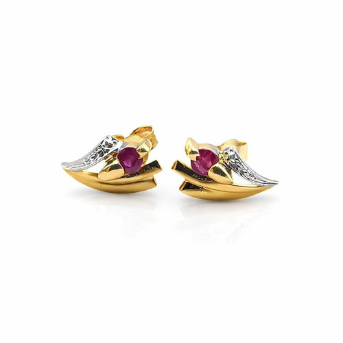 Boucles d'oreilles Boucles d'oreilles en or jaune 18 carats et rubis 58 Facettes Boucles d'oreilles en or 18 carats et rubis