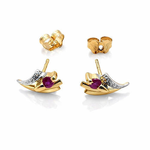 Boucles d'oreilles Boucles d'oreilles en or jaune 18 carats et rubis 58 Facettes Boucles d'oreilles en or 18 carats et rubis