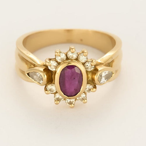 Bague 55 Bague en or jaune, diamants, rubis 58 Facettes B260114