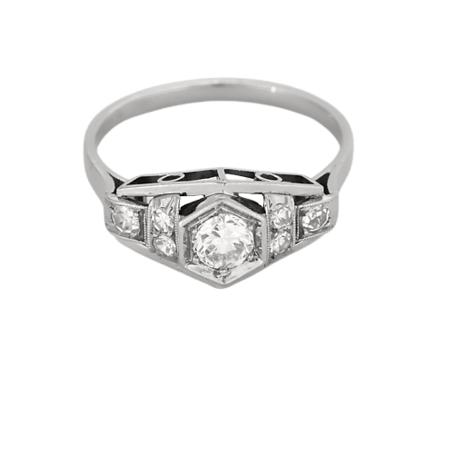 Bague 52.5 Bague Art déco en platine 950 et diamants 58 Facettes B260011