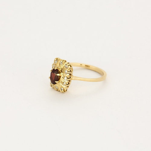 Bague 54 Bague marguerite en or jaune 18K grenat et diamants 58 Facettes PAL32243