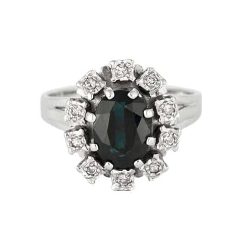 Bague 48 Bague marguerite or blanc, saphir 1,69ct et diamants 58 Facettes GU205