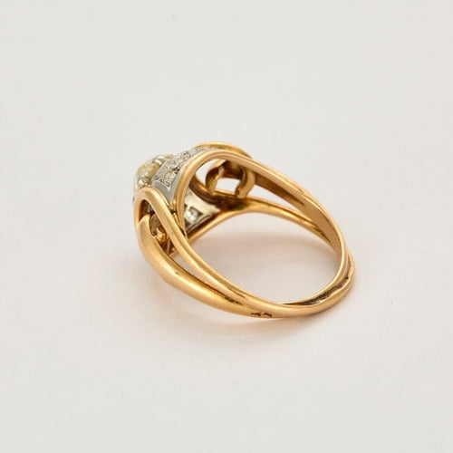 Bague 57 Elégante Bague Rétro Or Jaune et Platine, Diamant Coussin 1,20cts Taille Ancienne 58 Facettes BEA3376