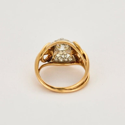 Bague 57 Elégante Bague Rétro Or Jaune et Platine, Diamant Coussin 1,20cts Taille Ancienne 58 Facettes BEA3376