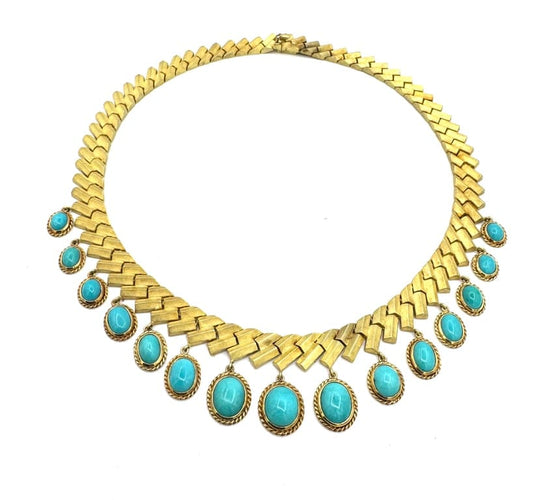 Collier Collier - Maillons géométriques articulés en or jaune 18 carats et turquoises 58 Facettes 250241
