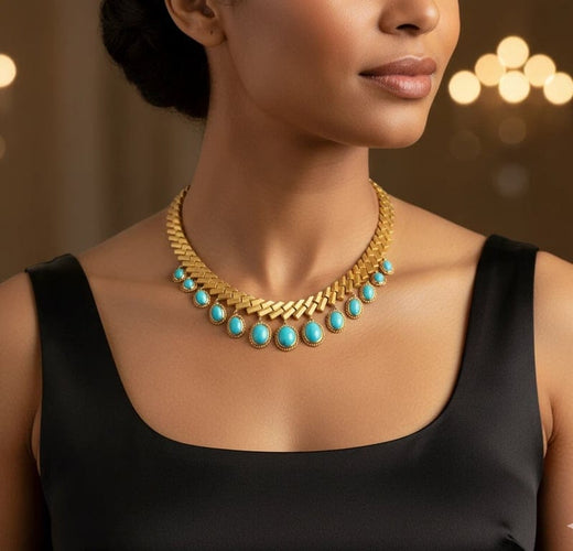 Collier Collier - Maillons géométriques articulés en or jaune 18 carats et turquoises 58 Facettes 250241