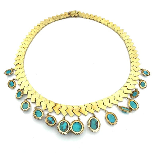 Collier Collier - Maillons géométriques articulés en or jaune 18 carats et turquoises 58 Facettes 250241
