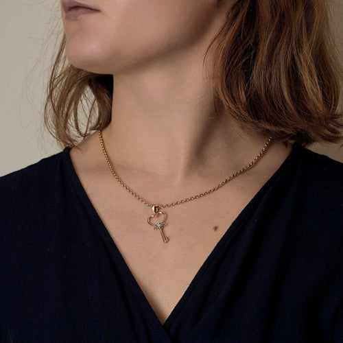 Pendentif PERMALE - Pendentif clé cœur en or jaune 750 et diamant 58 Facettes LP1335/
