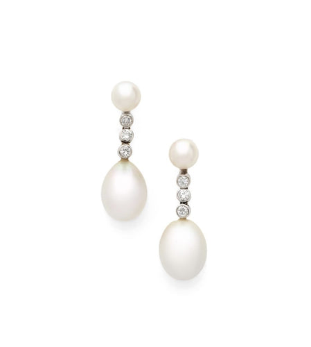 Boucles d'oreilles Leysen Frères - Boucles d’oreilles transformables en or blanc 18K, perles et diamants 58 Facettes 238