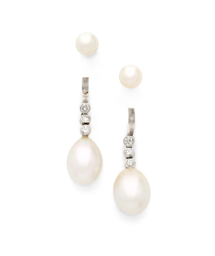 Boucles d'oreilles Leysen Frères - Boucles d’oreilles transformables en or blanc 18K, perles et diamants 58 Facettes 238