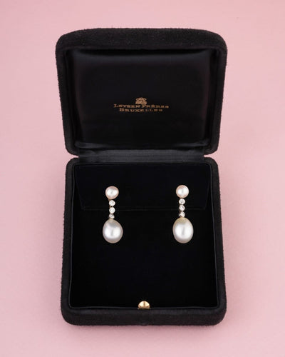 Boucles d'oreilles Leysen Frères - Boucles d’oreilles transformables en or blanc 18K, perles et diamants 58 Facettes 238